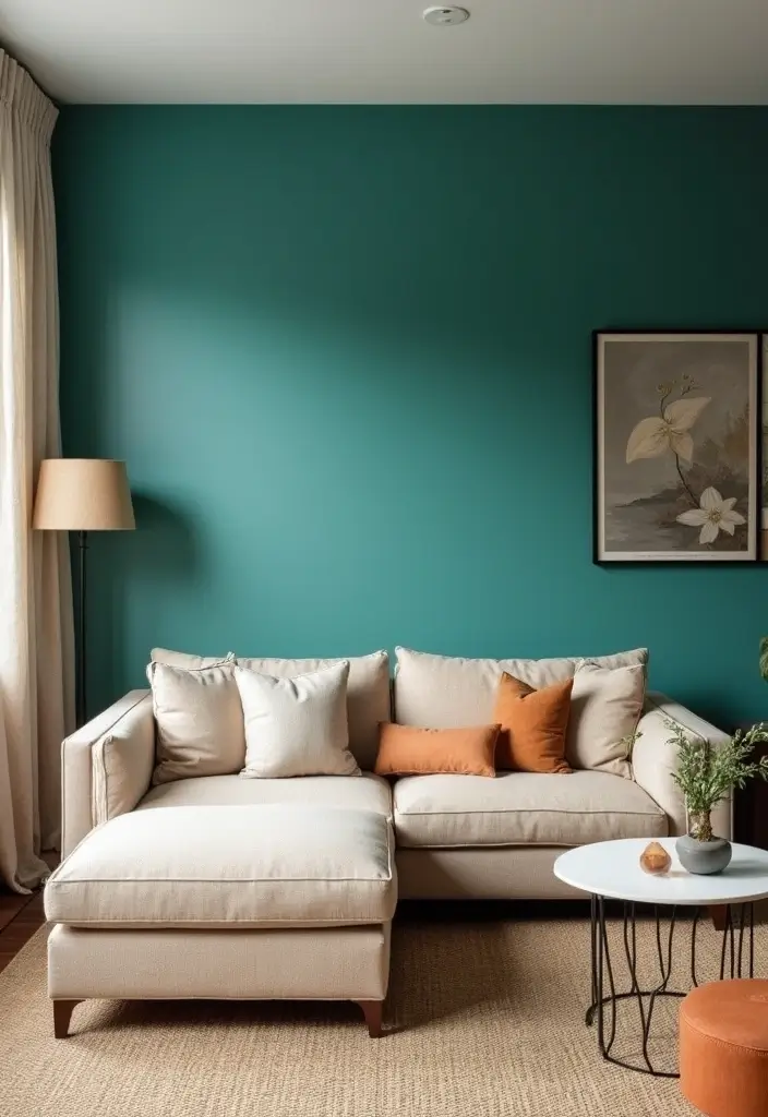 26 Teal and Beige Living Room Ideas That Feel Balanced and Warm - 11. Accent Walls for Impact