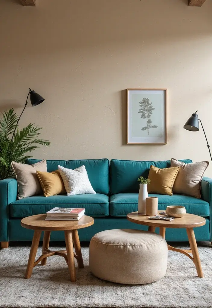 26 Teal and Beige Living Room Ideas That Feel Balanced and Warm - 16. Textured Beige Walls