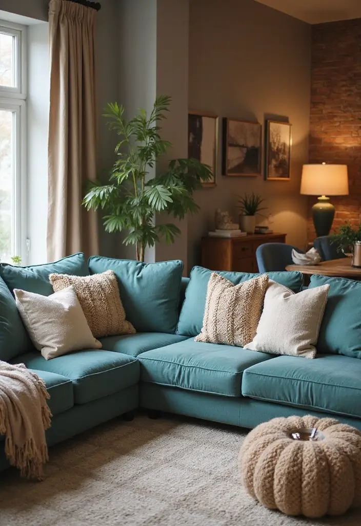 26 Teal and Beige Living Room Ideas That Feel Balanced and Warm - 2. Serenity with Soft Textures