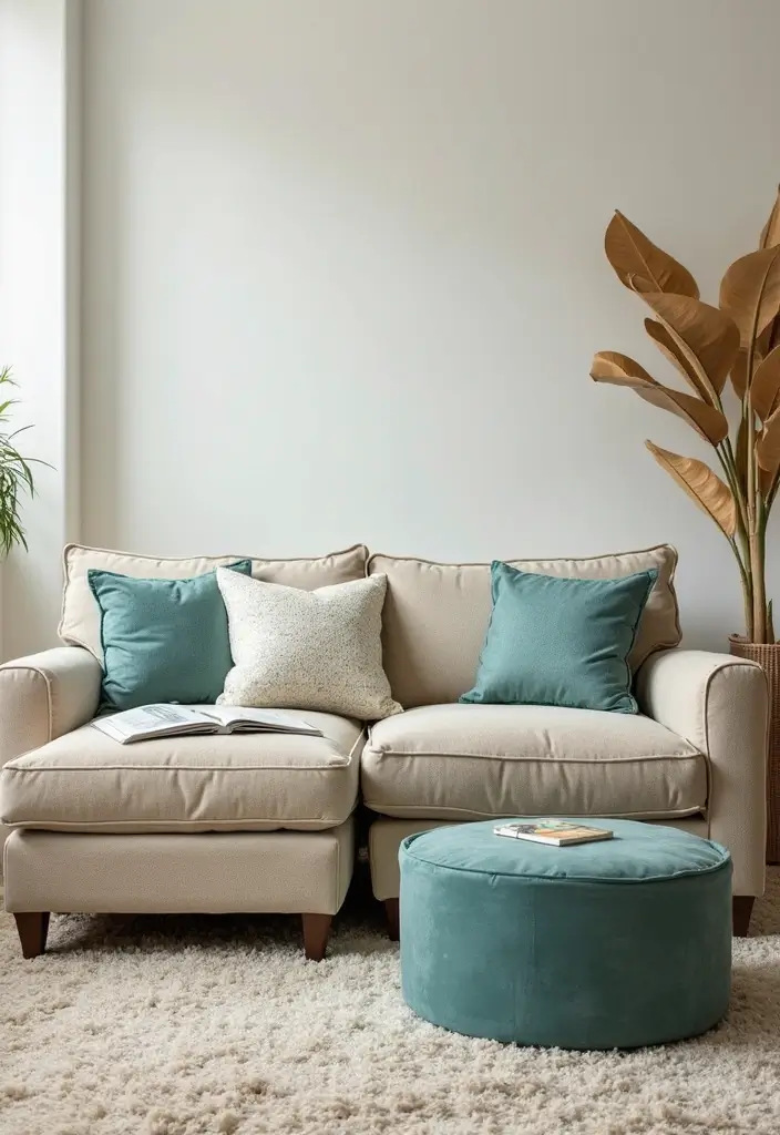 26 Teal and Beige Living Room Ideas That Feel Balanced and Warm - 21. Smart Storage Solutions
