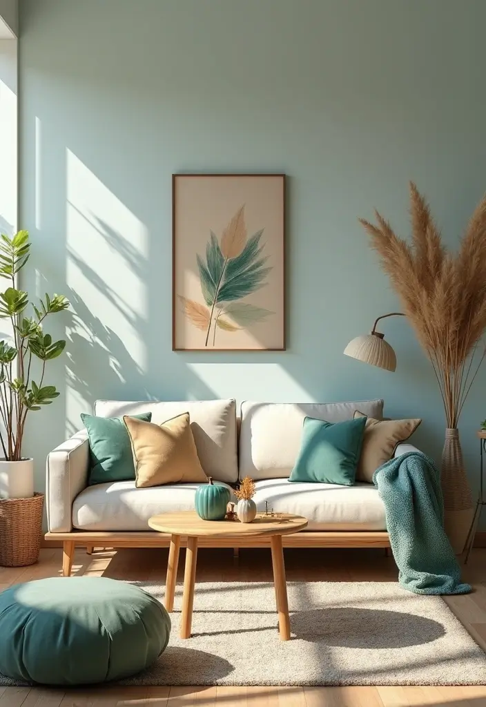 26 Teal and Beige Living Room Ideas That Feel Balanced and Warm - 24. Seasonal Decor Rotations