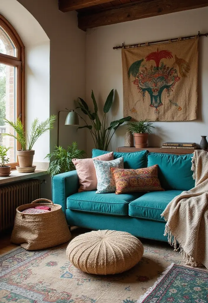 26 Teal and Beige Living Room Ideas That Feel Balanced and Warm - 25. Personal Touches with Cultural Elements