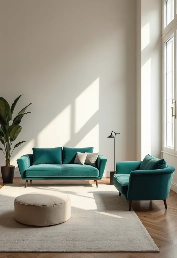 26 Teal and Beige Living Room Ideas That Feel Balanced and Warm - 5. Minimalist Teal and Beige