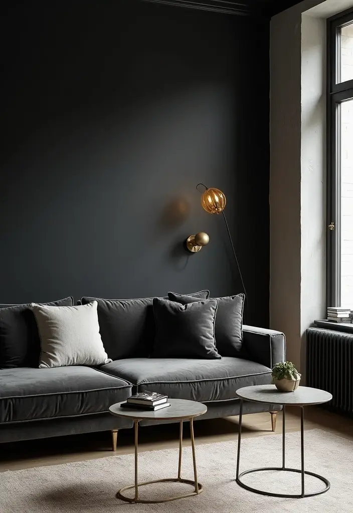 27 Black Aesthetic Living Room Ideas That Feel Bold and Minimal - 1. Bold Black Walls for Impact