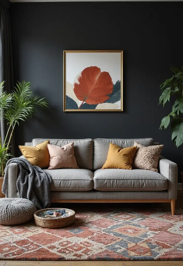 27 Black Aesthetic Living Room Ideas That Feel Bold and Minimal - 9. Play with Geometric Patterns