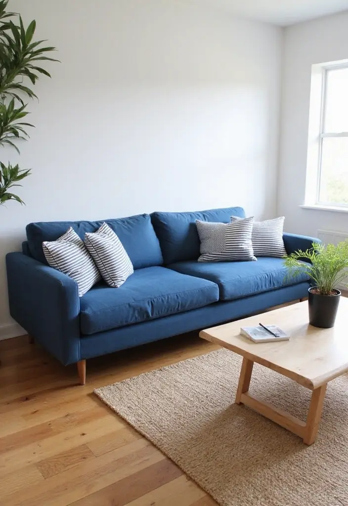 27 Blue Sofa Living Room Ideas That Feel Cool and Relaxed - 1. Nautical Stripes