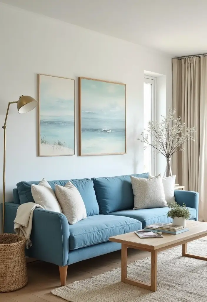 27 Blue Sofa Living Room Ideas That Feel Cool and Relaxed - 10. Coastal Color Palette