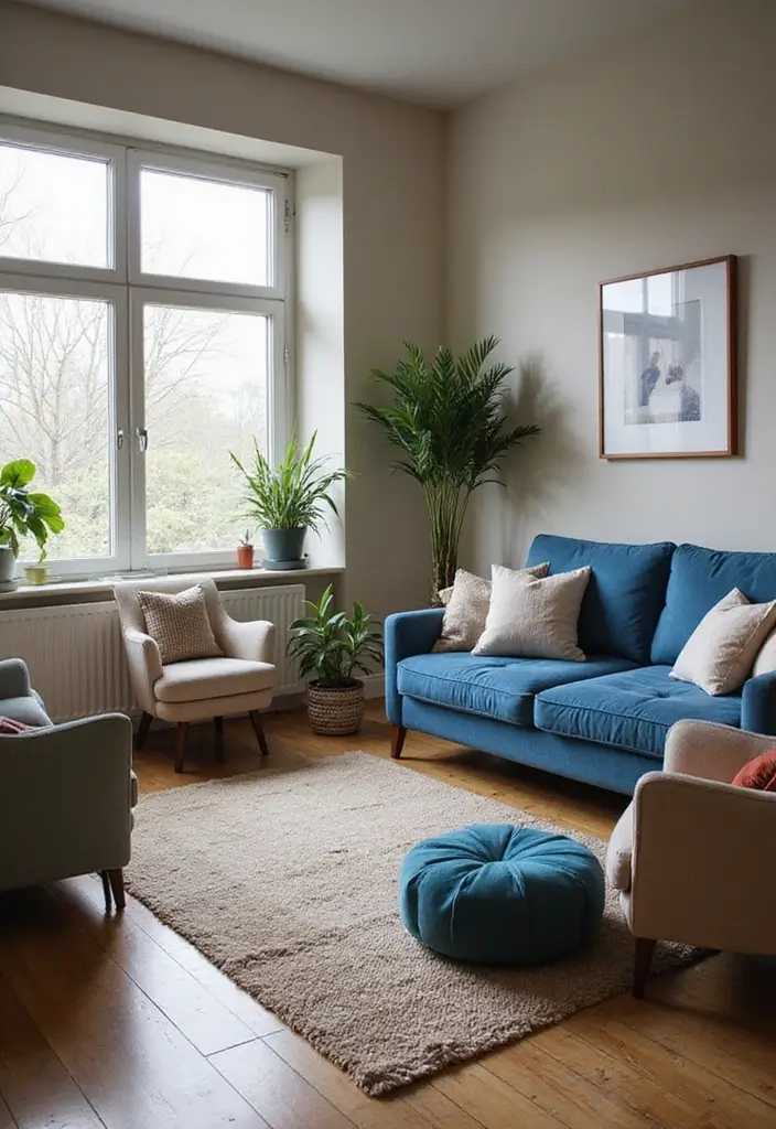 27 Blue Sofa Living Room Ideas That Feel Cool and Relaxed - 14. Comfortable Seating