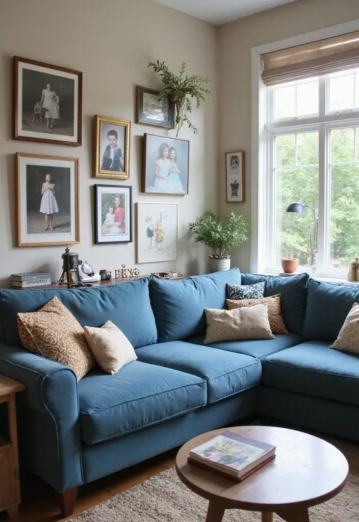 27 Blue Sofa Living Room Ideas That Feel Cool and Relaxed - 16. Personalized Touches