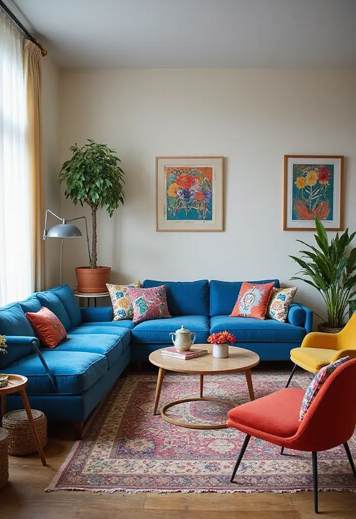 27 Blue Sofa Living Room Ideas That Feel Cool and Relaxed - 17. Vibrant Accent Chairs