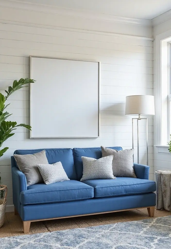 27 Blue Sofa Living Room Ideas That Feel Cool and Relaxed - 25. Wall Textures