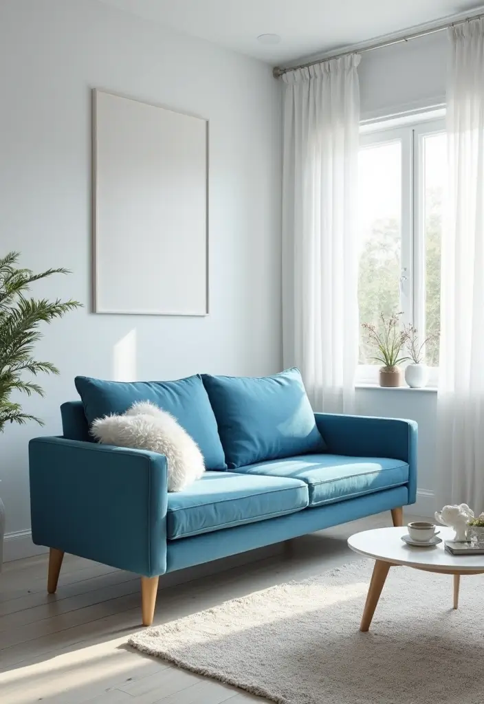27 Blue Sofa Living Room Ideas That Feel Cool and Relaxed - 3. Accent with White