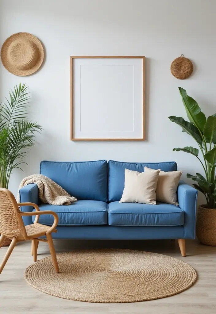 27 Blue Sofa Living Room Ideas That Feel Cool and Relaxed - 4. Natural Textures