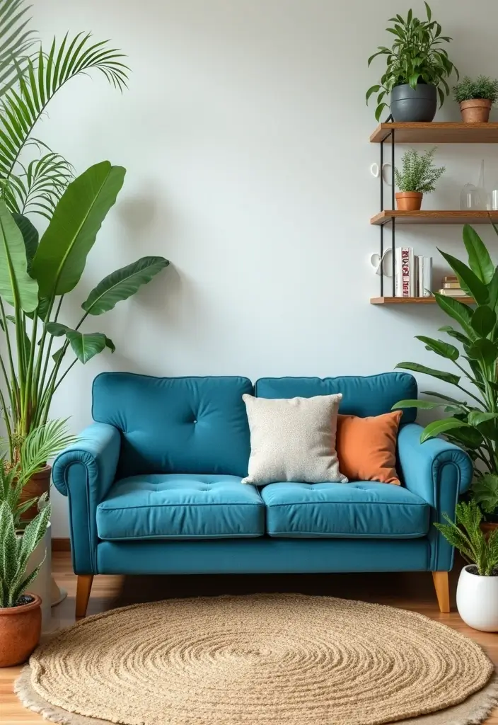 27 Blue Sofa Living Room Ideas That Feel Cool and Relaxed - 9. Indoor Plants