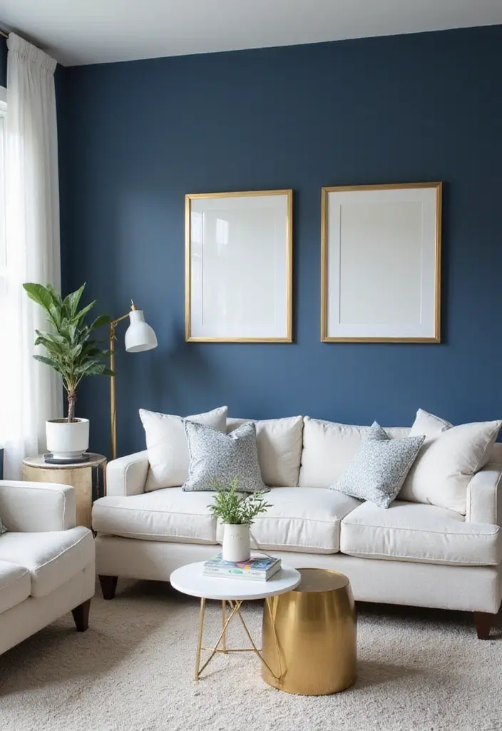 27 Blue White and Gold Living Room Ideas That Feel Elegant and Bright - 1. Ocean-Inspired Accent Walls