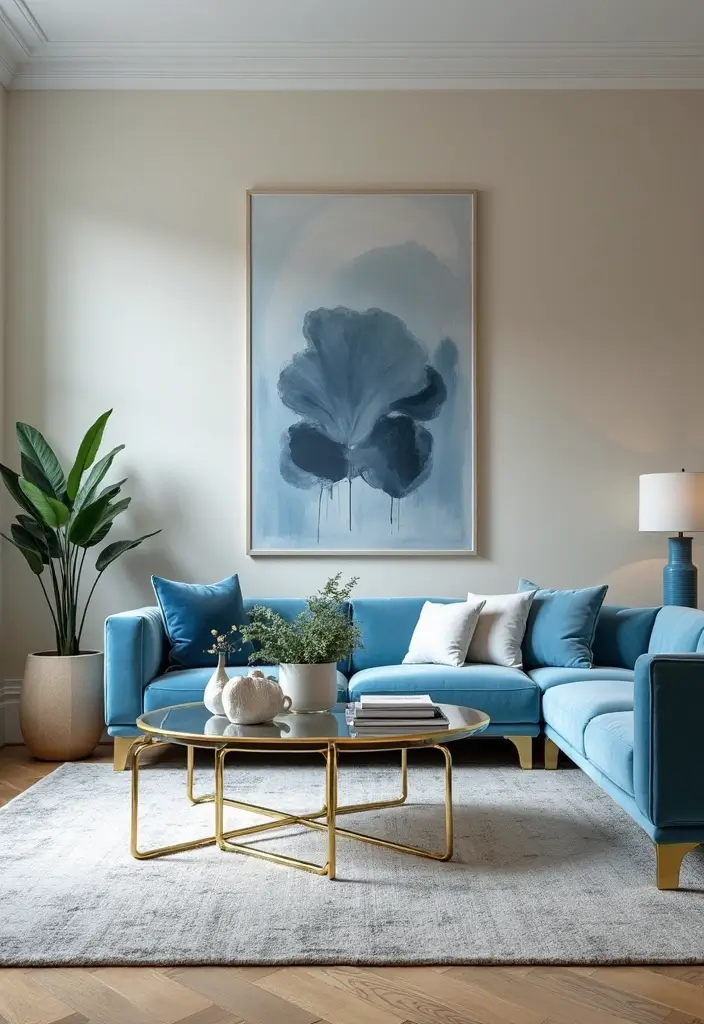 27 Blue White and Gold Living Room Ideas That Feel Elegant and Bright - 10. Statement Coffee Tables