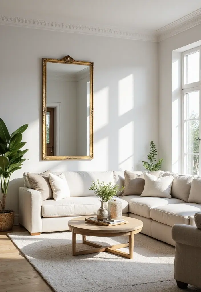 27 Blue White and Gold Living Room Ideas That Feel Elegant and Bright - 15. Decorative Mirrors