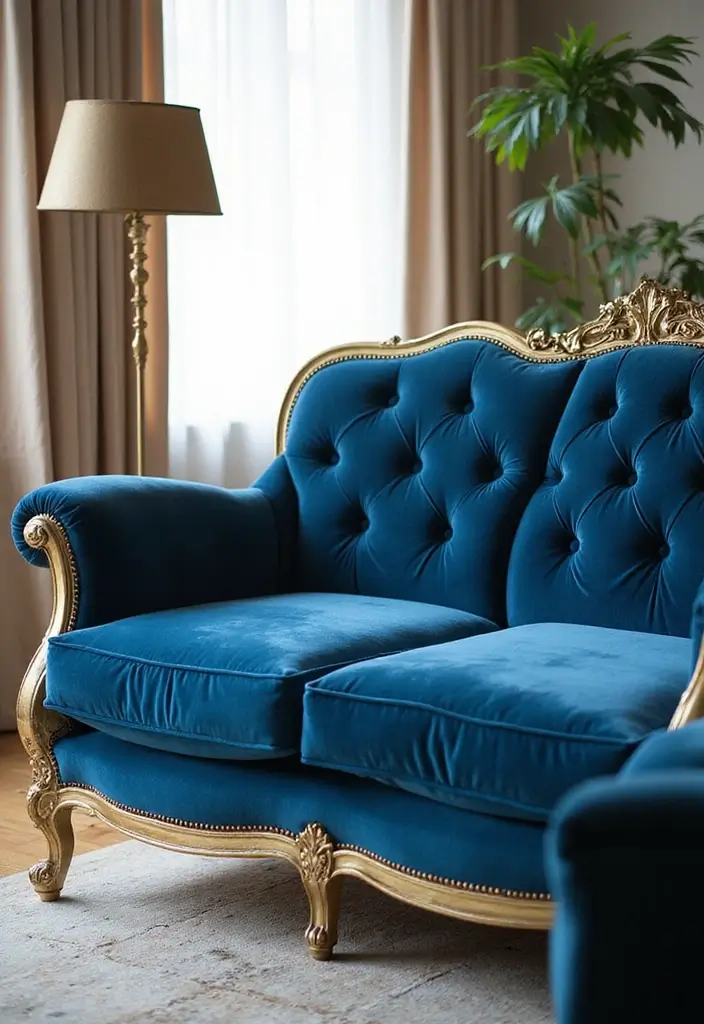 27 Blue White and Gold Living Room Ideas That Feel Elegant and Bright - 17. Customized Sofa