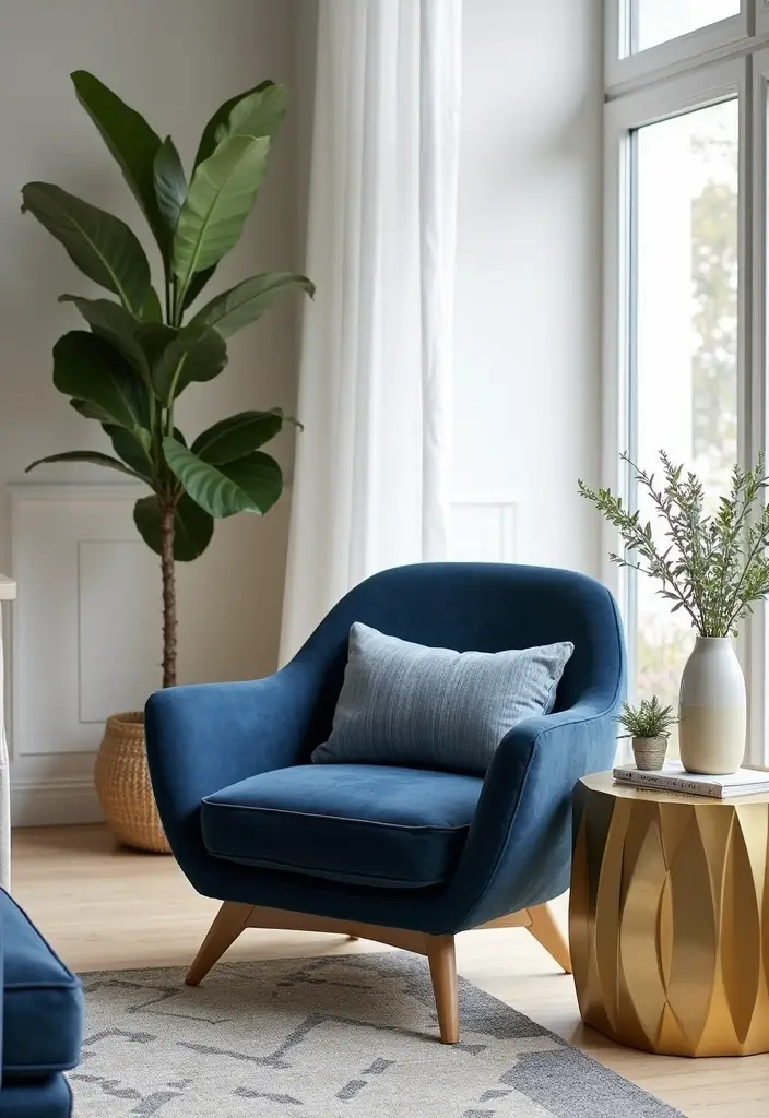 27 Blue White and Gold Living Room Ideas That Feel Elegant and Bright - 8. Accent Furniture Pieces