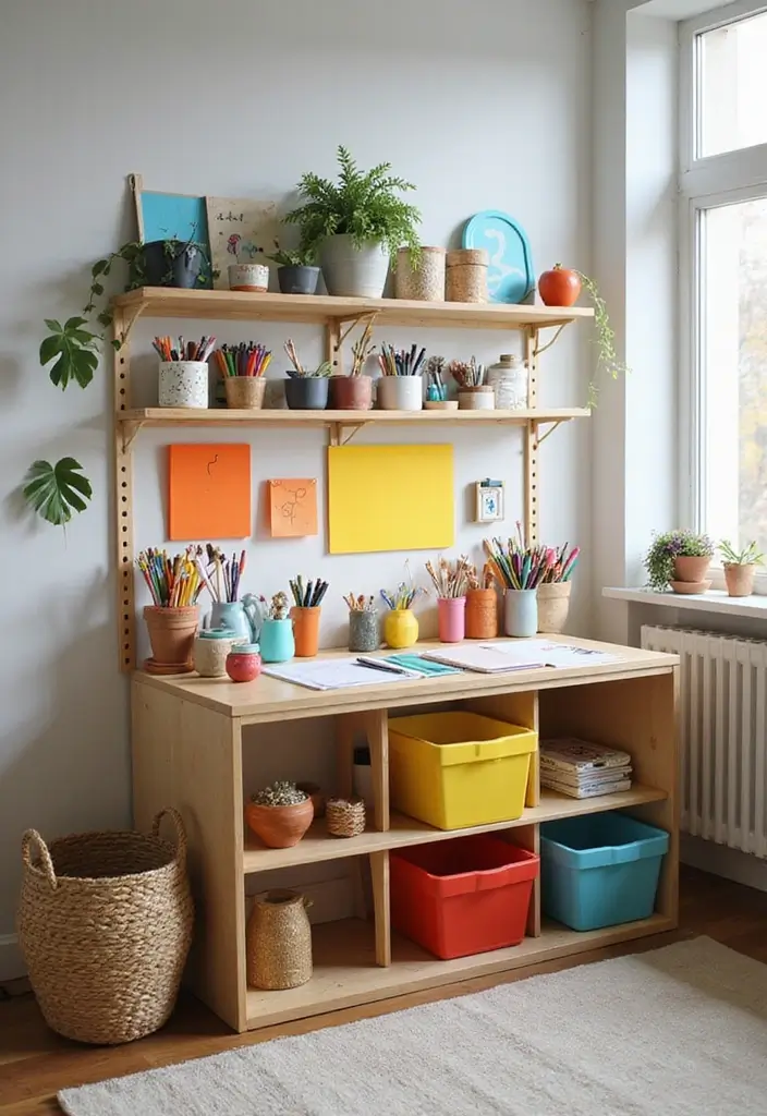 27 Kid-Friendly Living Room Decor Ideas That Balance Style and Function - 10. Craft Station Corner