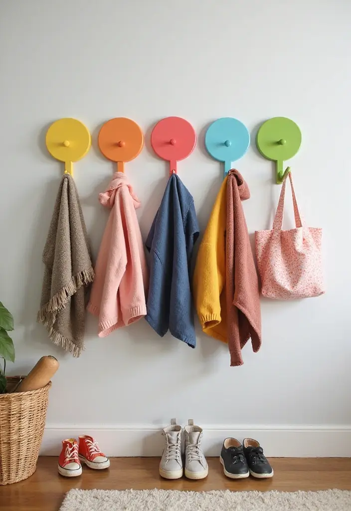 27 Kid-Friendly Living Room Decor Ideas That Balance Style and Function - 11. Functional Wall Hooks