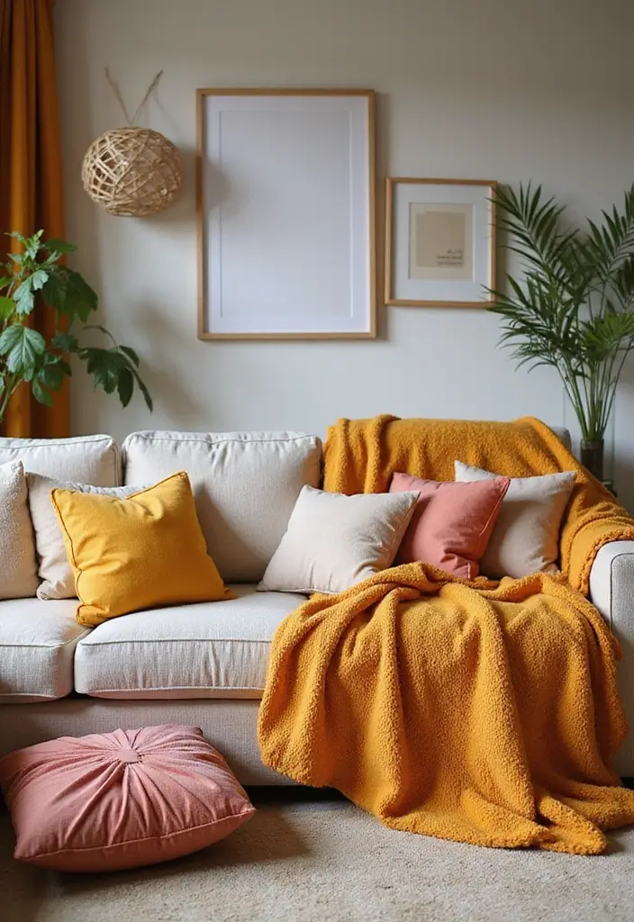 27 Kid-Friendly Living Room Decor Ideas That Balance Style and Function - 16. Soft Cushions and Throws