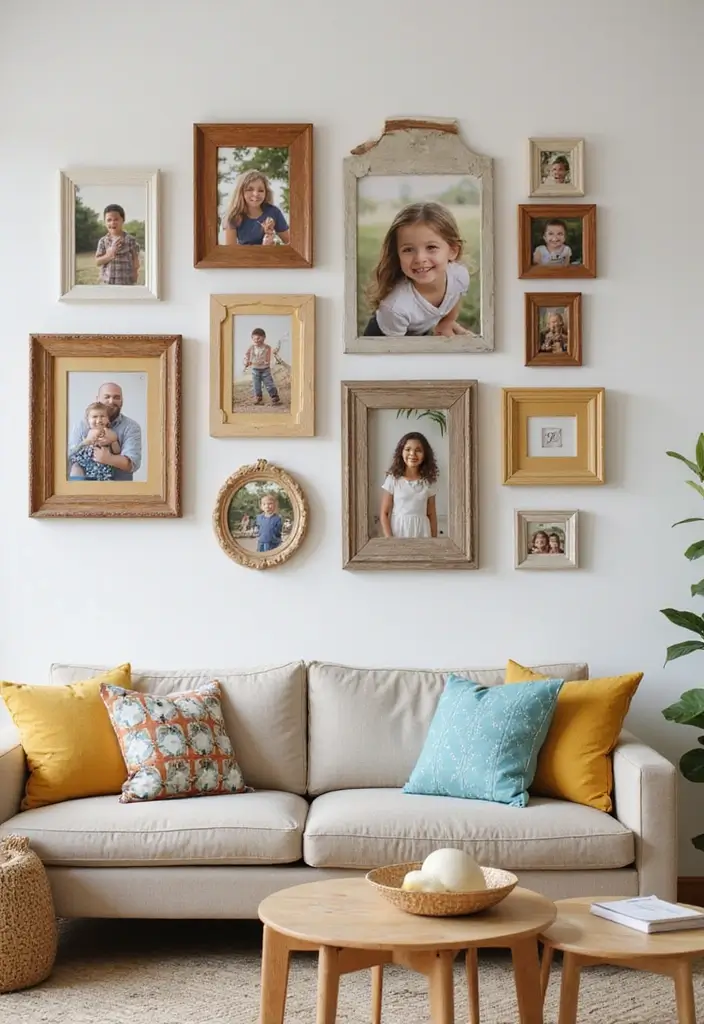 27 Kid-Friendly Living Room Decor Ideas That Balance Style and Function - 18. Family Photo Gallery