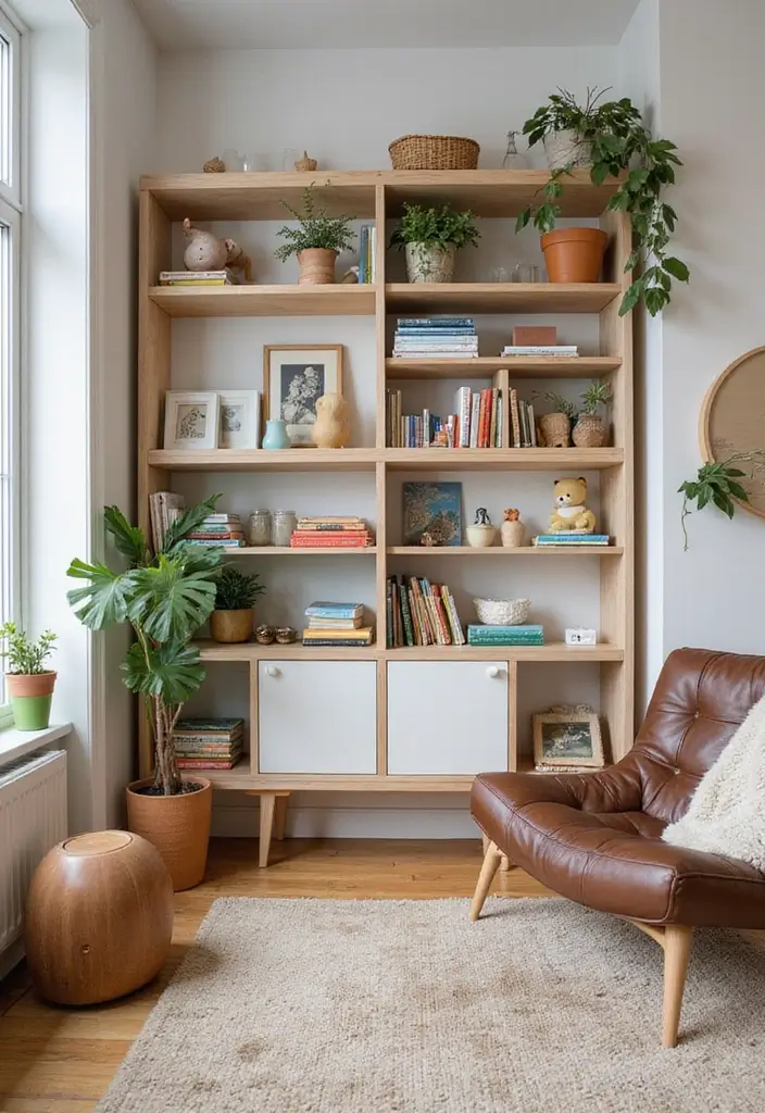 27 Kid-Friendly Living Room Decor Ideas That Balance Style and Function - 27. Eco-Friendly Bookcases