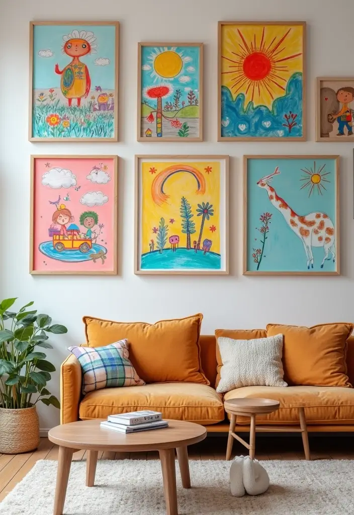 27 Kid-Friendly Living Room Decor Ideas That Balance Style and Function - 3. Playful Wall Art