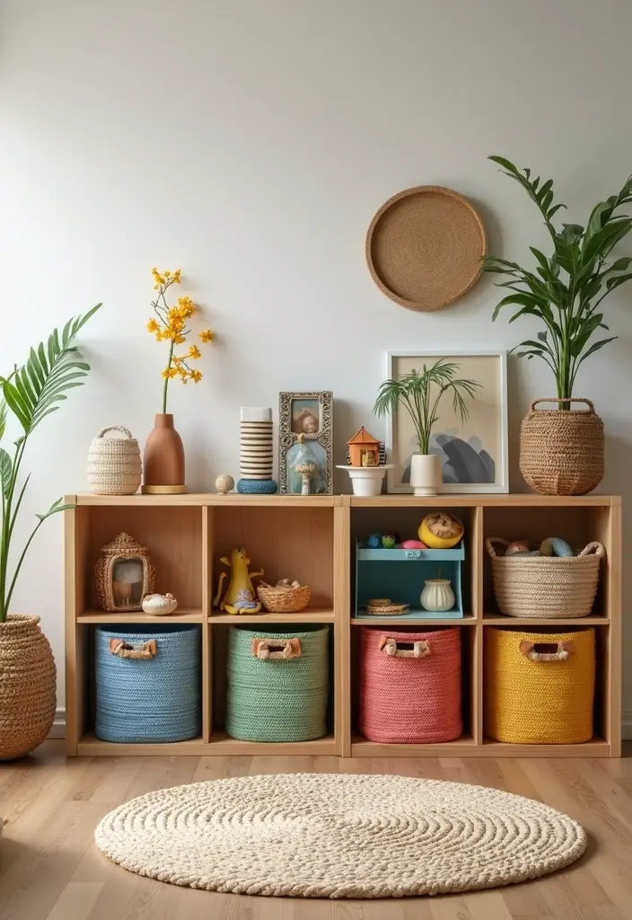 27 Kid-Friendly Living Room Decor Ideas That Balance Style and Function - 5. Colorful Storage Solutions