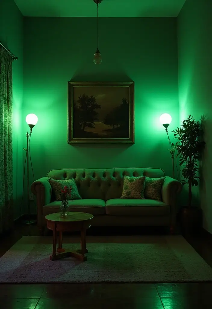 27 Light Green Living Room Ideas That Feel Fresh and Serene - 11. Light Green Lighting Fixtures