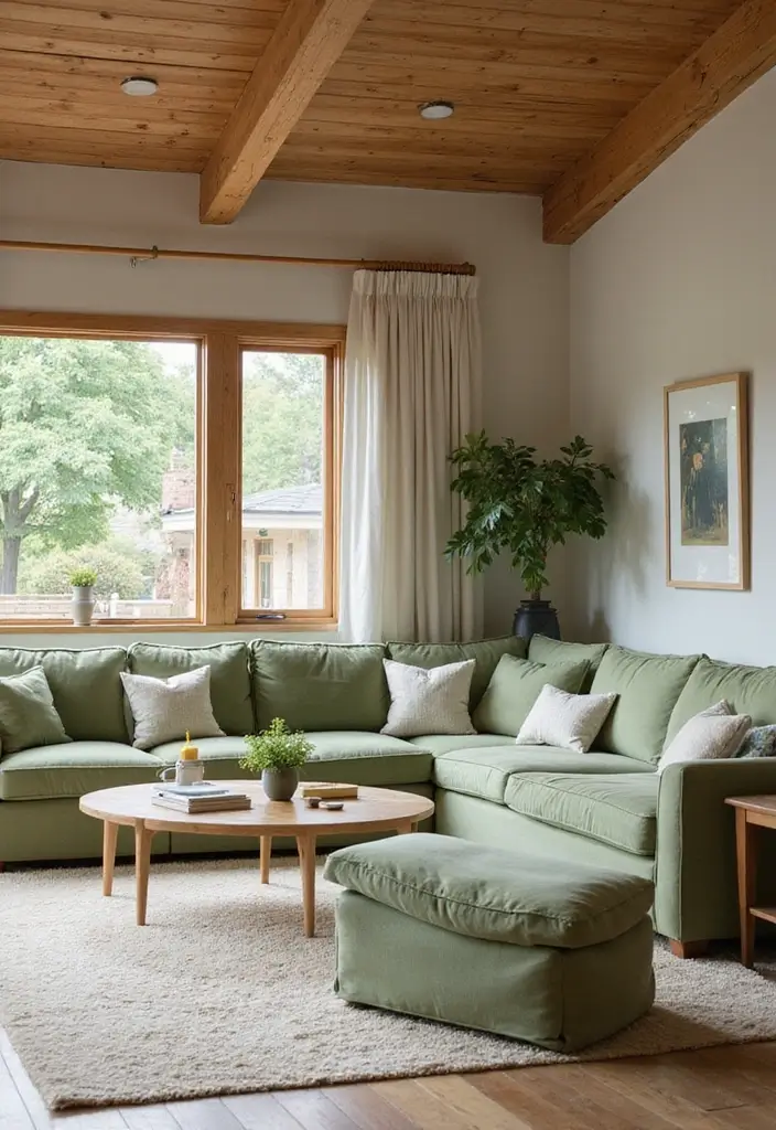 27 Light Green Living Room Ideas That Feel Fresh and Serene - 12. Natural Wood Accents