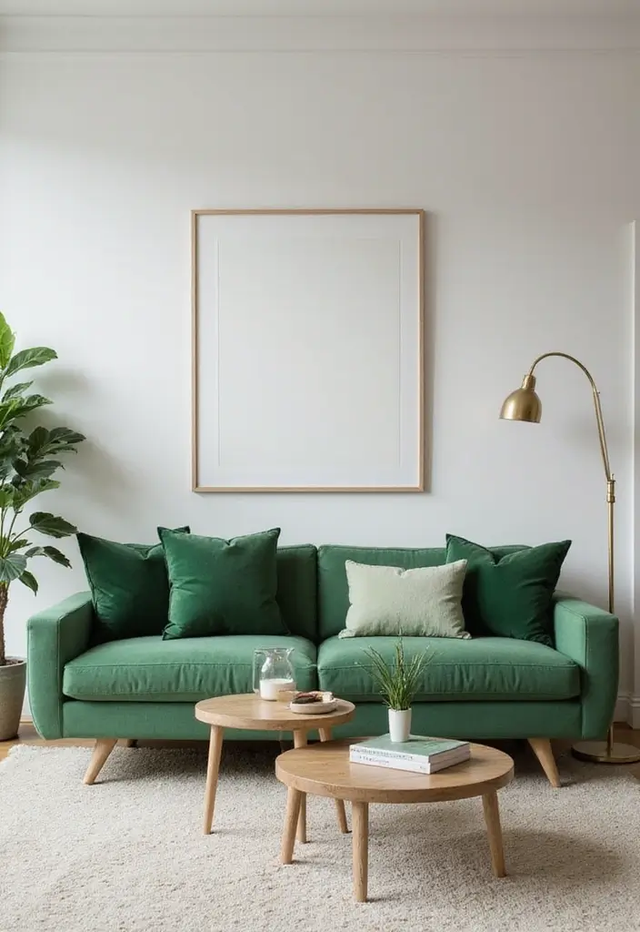 27 Light Green Living Room Ideas That Feel Fresh and Serene - 13. Minimalist Green Accessories