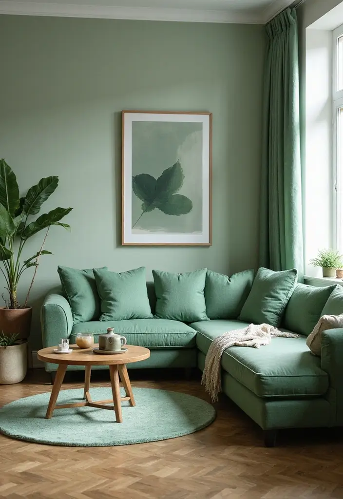 27 Light Green Living Room Ideas That Feel Fresh and Serene - 14. Mixing Green Shades