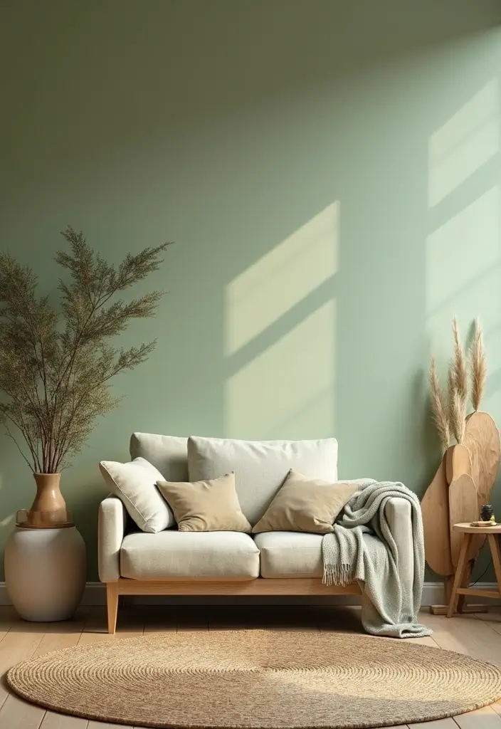 27 Light Green Living Room Ideas That Feel Fresh and Serene - 22. Pairing with Earthy Tones