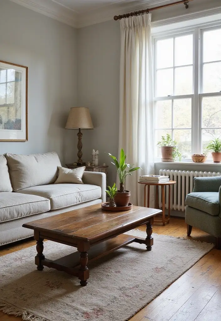 27 Living Room Neutral Ideas That Feel Calm and Timeless - 13. Vintage Finds