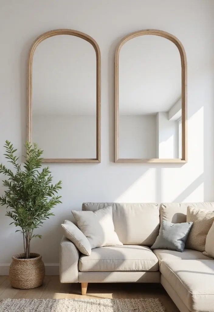 27 Living Room Neutral Ideas That Feel Calm and Timeless - 19. Elegant Mirrors
