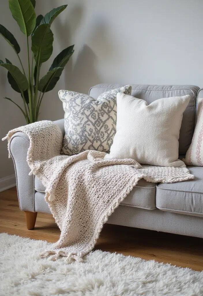 27 Living Room Sitting Area Ideas That Create a Cozy Conversation Space - 1. Layered Textiles for Warmth