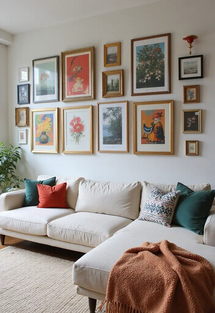 27 Living Room Sitting Area Ideas That Create a Cozy Conversation Space - 11. Artistic Wall Displays