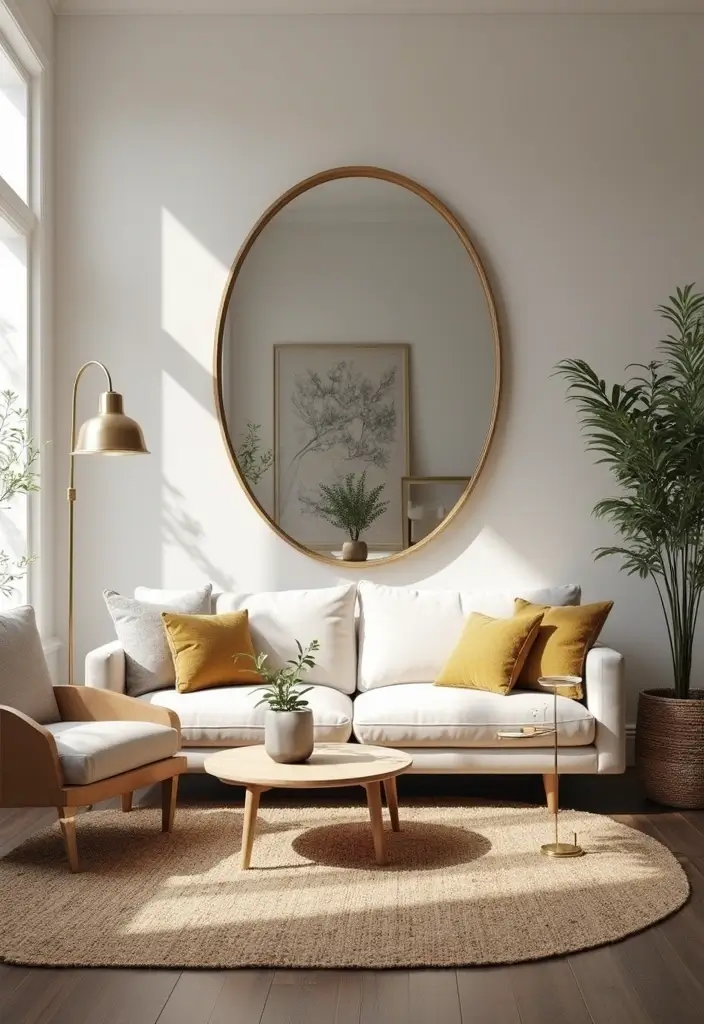 27 Living Room Sitting Area Ideas That Create a Cozy Conversation Space - 25. Creative Use of Mirrors