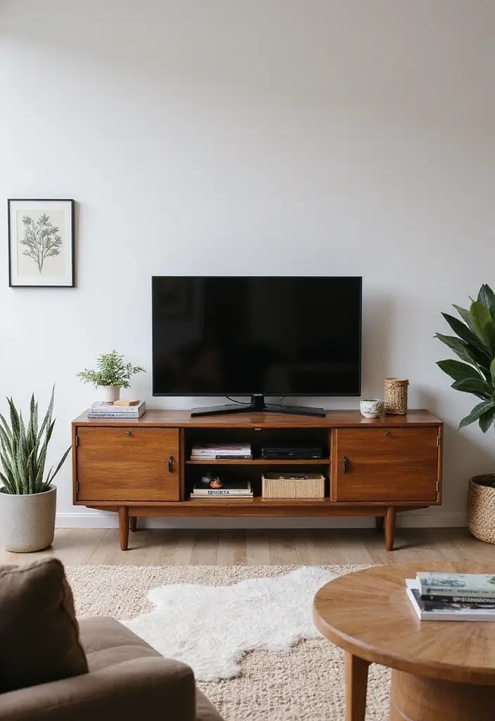 27 Living Room TV Unit Designs That Look Clean and Organized - 16. Vintage Vibes