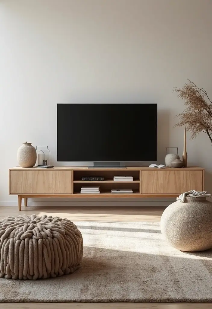 27 Living Room TV Unit Designs That Look Clean and Organized - 23. Layered Textiles