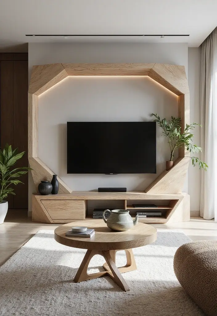 27 Living Room TV Unit Designs That Look Clean and Organized - 4. Geometric Shapes