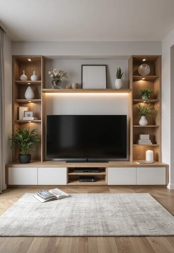 27 Living Room TV Unit Designs That Look Clean and Organized - 9. Open Shelving Displays