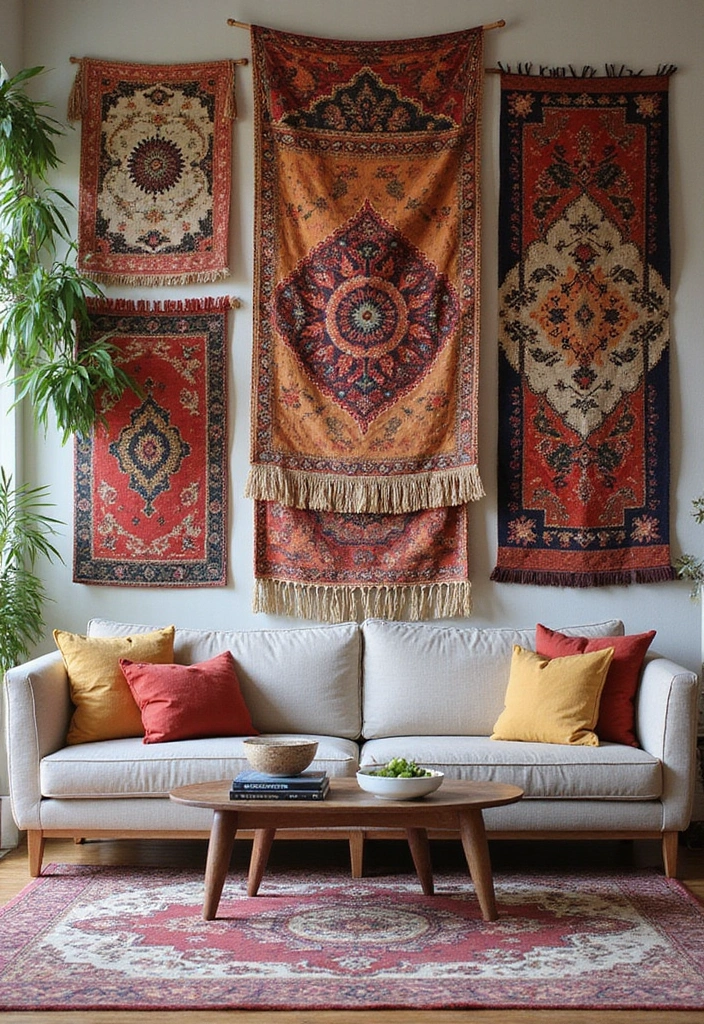 27 Living Room Wall Ideas That Make a Statement - 10. Layered Textiles