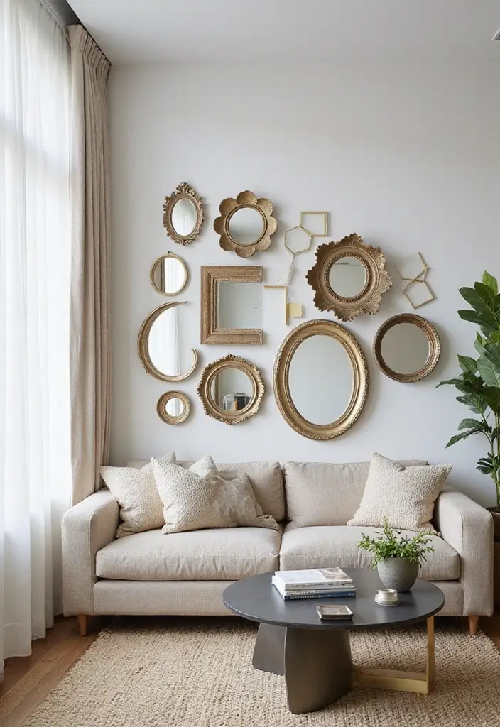 27 Living Room Wall Ideas That Make a Statement - 12. Creative Use of Mirrors