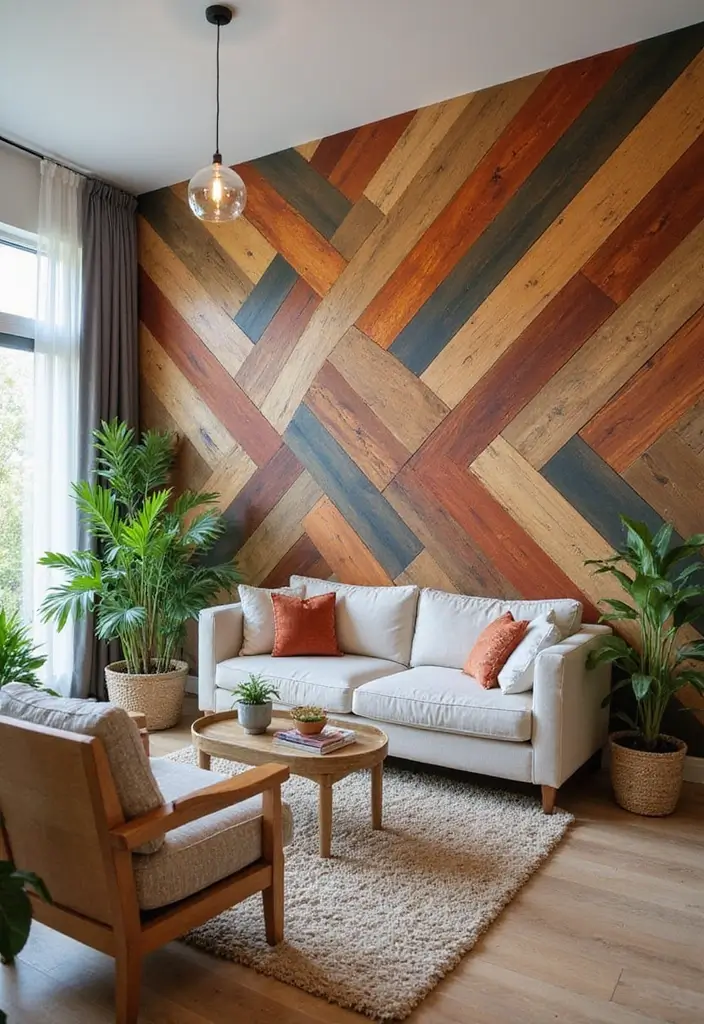 27 Living Room Wall Ideas That Make a Statement - 13. Colorful Wooden Panels