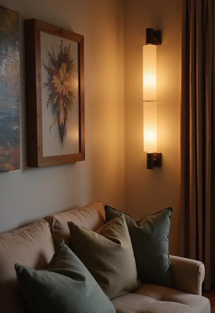 27 Living Room Wall Ideas That Make a Statement - 15. Creative Wall Lighting