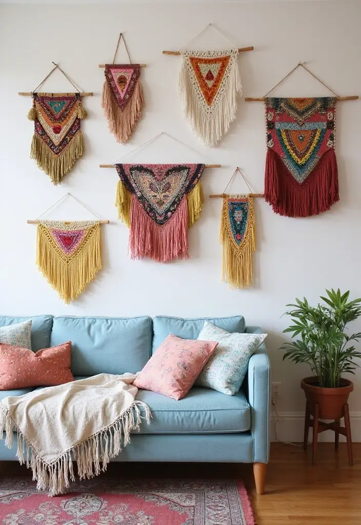 27 Living Room Wall Ideas That Make a Statement - 23. Artistic Wall Hangings
