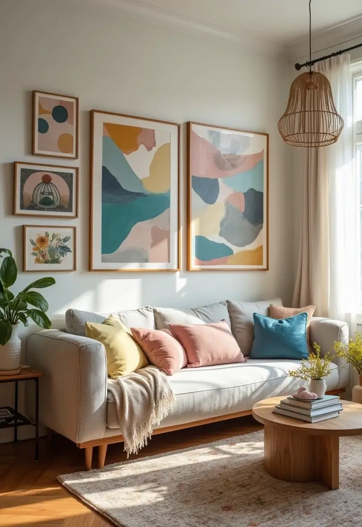 27 Living Room Wall Ideas That Make a Statement - 25. DIY Art with Personal Touch